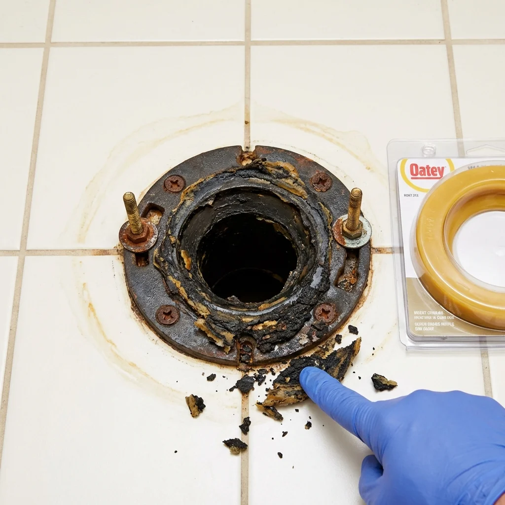 Failed wax ring showing water seepage at the base of a toilet in a Bardstown, KY home