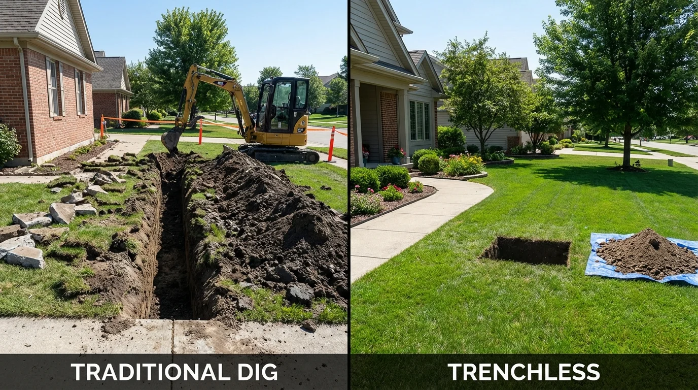 Trenchless sewer repair with minimal yard damage versus traditional excavation in Bardstown, KY